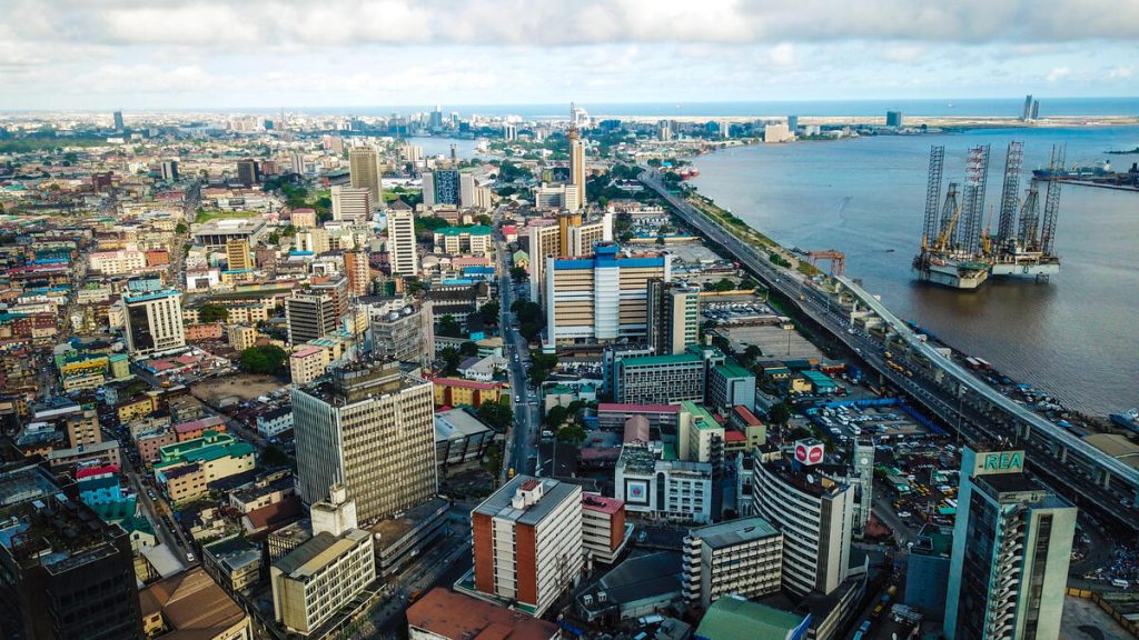 Aerial view of Marina commercial business district Lagos Island